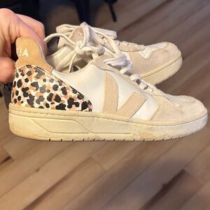 Veja Women's Cream and Leopard Print Sneakers